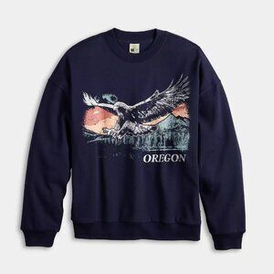 Men's Oregon Mountain Range Sunset Eagle Fleece Sweatshirt, Size: XXL, Blue